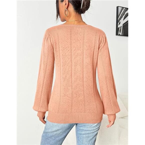 Women Fall Sweater 2025 Puff Sleeve Square Neck Knit Pullover Tunic Top Casual - Picture 4 of 7